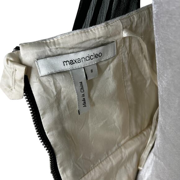 Max and Cleo Cocktail Dress Cream Black Sheer Overlay 8 Sleeveless - Picture 7 of 16